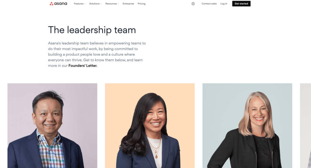 Asana's "Our Team" page